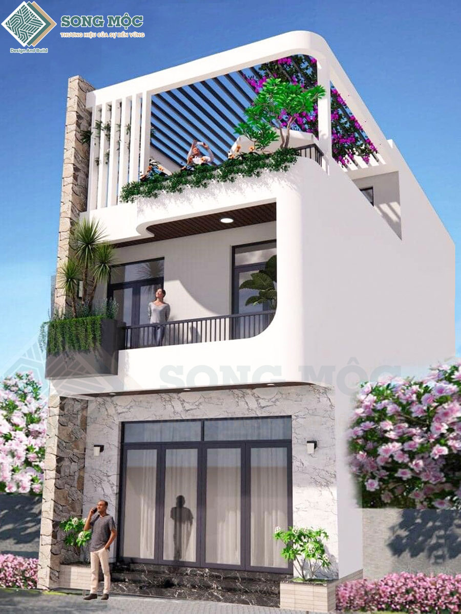 Mẫu nhà phố 2 tầng 1 tầng thượng cho nhà anh Thắng