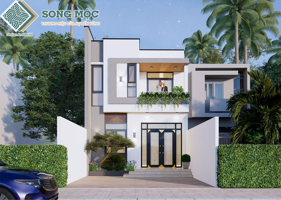Hình 3D mẫu thiết kế nhà 2 tầng
