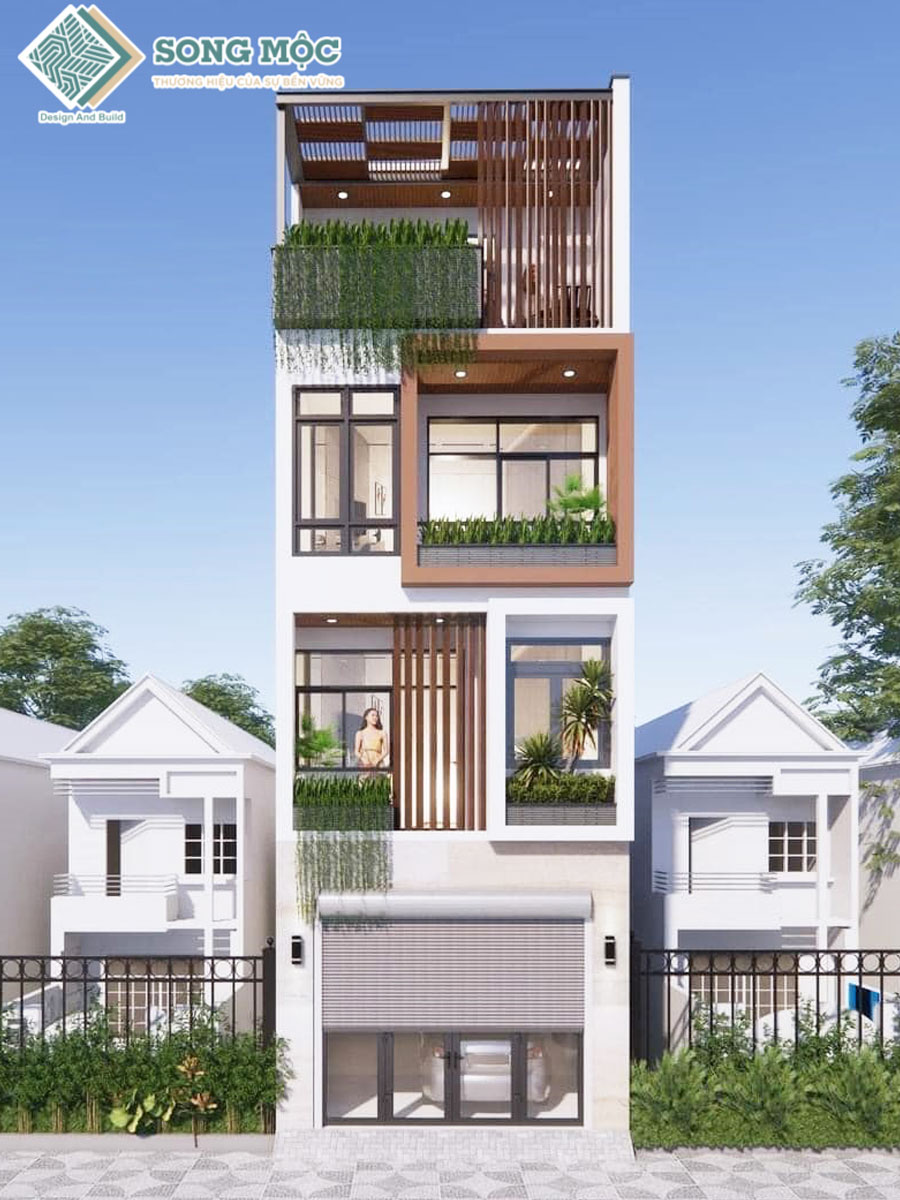 Hình ảnh 3D mẫu thiết kế nhà 4 tầng cho cô Thủy tại Quận 7
