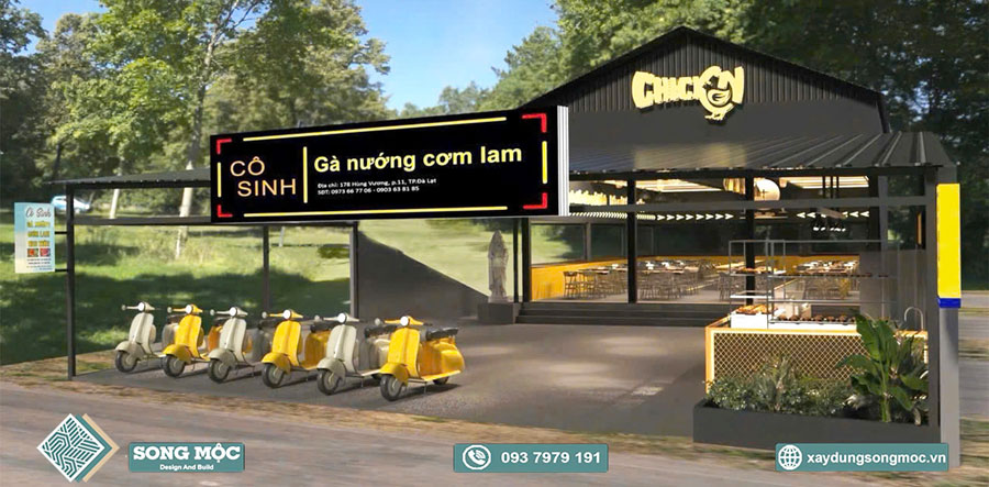 Mẫu thiết kế Nhà Hàng Cơm Lam 1 hầm 1 trệt cho cô Sinh tại Đà Lạt
