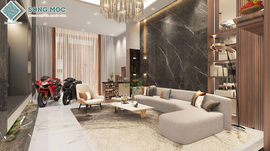 Hình ảnh 3D mẫu nhà phố 5 tầng hiện đại