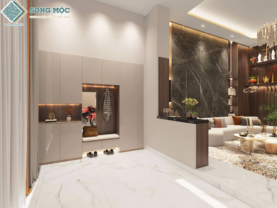 Hình ảnh 3D mẫu nhà phố 5 tầng hiện đại