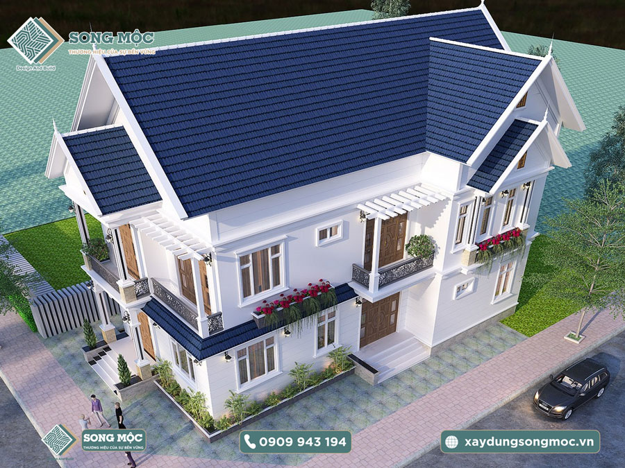 Mẫu thiết kế biệt thự 2 tầng mái thái nhà anh Hùng ở Quận 2