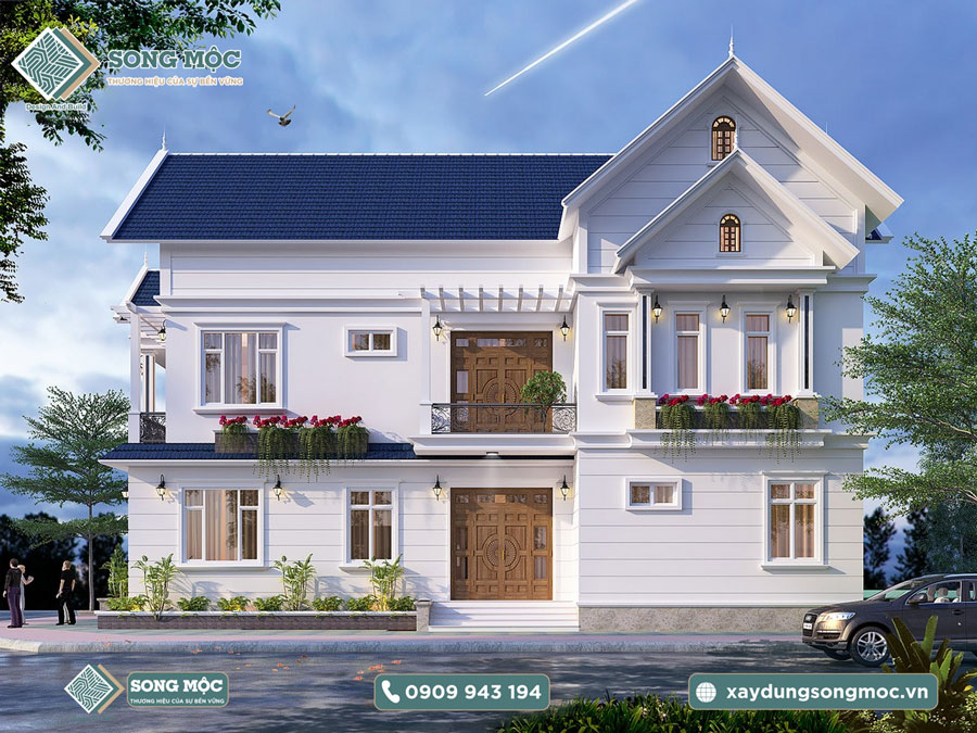 Mẫu thiết kế biệt thự 2 tầng mái thái nhà anh Hùng ở Quận 2