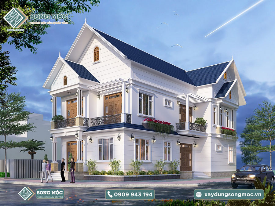 Mẫu thiết kế biệt thự 2 tầng mái thái nhà anh Hùng ở Quận 2